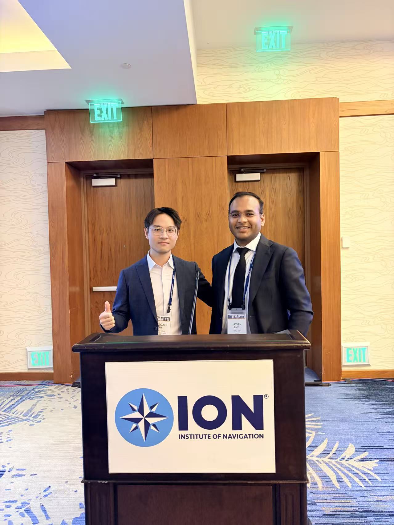 Penggao Yan with fellow session chair Jaymin Patel at ION ITM 2026
